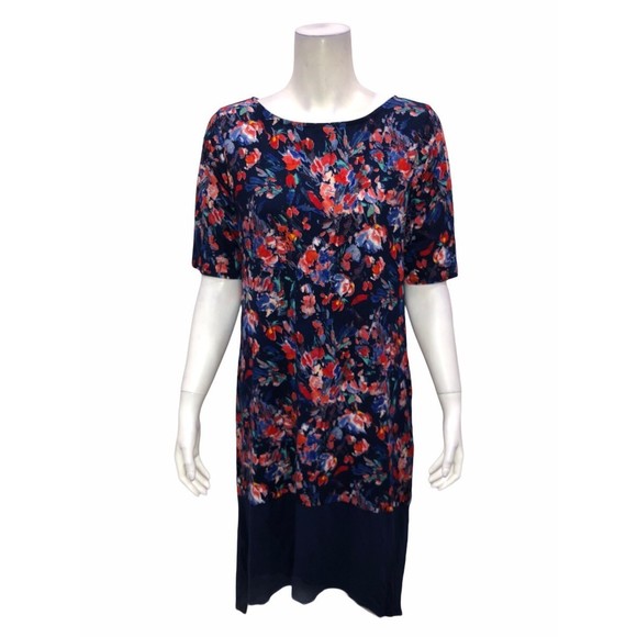 Cuddl Duds Petite Elbow-Sleeves Rainbow Hem Lounge Dress Painted Floral PM Size - Picture 1 of 2